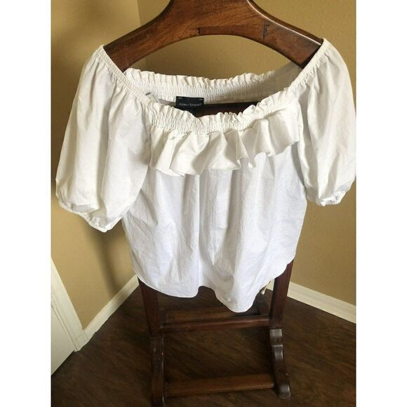 Ashley Stewart Poplin Ruff White Blouse Size 14/16 Made In Canada NWT - Picture 1 of 7